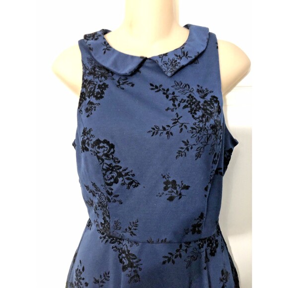 Lauren Conrad Dress 4 Blue Brocade Fit & Flare Sleeveless Peter Pan Collar Zip - Picture 3 of 9